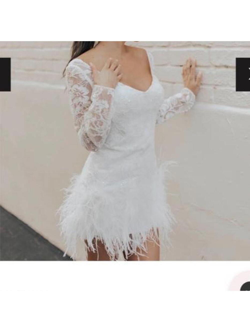 untamed petals bridal White lace maxi dress with feather trim size XL